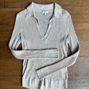 REISS Ribbed Wool Collared Sweater — Neutral Beige — Size S